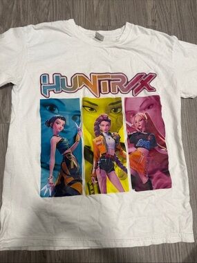 Hunter White Graphic Kids Tee with Blue, Yellow & Pink Panels